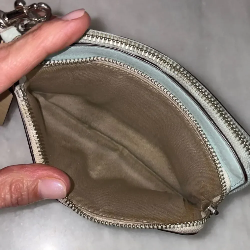 Coach Wristlet Bag Purse Cross Grain & Patent Leather Double Zipper Pouch Wallet